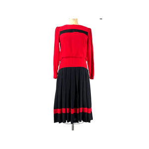 Diane Von Furstenberg Vintage Drop Waist Pleated Dress Red Black Size 8